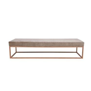 Imagem de Banco 2 Lugares Giulia Veludo Bege e Dourado 160 cm - Mobly