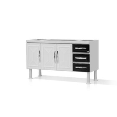 Imagem de Armario de cozinha de aço para pia 1.50 desmontado branco c/preto - ma