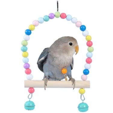 Imagem de Balanço de pássaro de madeira colorido, brinquedo de balanço de periquito com sinos, calopsita, periquito, periquito, suporte de poleiro de conure, acessórios de gaiola de pássaros para equilibrar