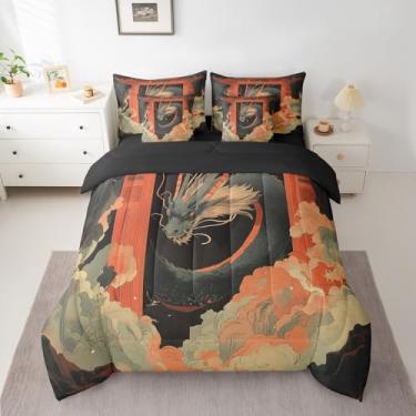 Imagem de Homewish Conjunto de 7 peças de edredom king estilo japonês, estilo japonês, retrô, cultura oriental (1 edredom, 1 lençol com elástico, 1 lençol de cima, 2 fronhas, 2 fronhas