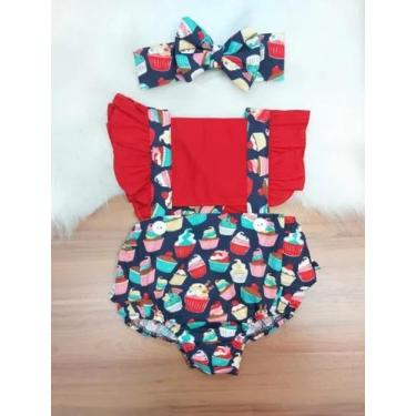 Imagem de Jardineira Body Romper Bebe Menina Cupkcake Mesversario Tiara - Dgbaby