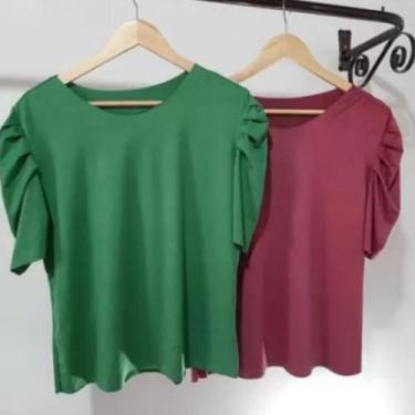 Imagem de Blusa feminina tshirt suede manga bufante - filo modas, Marrom, g