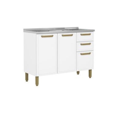 Imagem de Gabinete de Cozinha Modulado c/ Pia Bella c/ 3 Portas e 2 Gavetas 120cm Branco - Bertolini