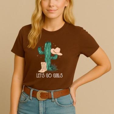 Imagem de T-shirt Algodão Feminina Estamp Let's Go Cacto Verde Linda Minimalista