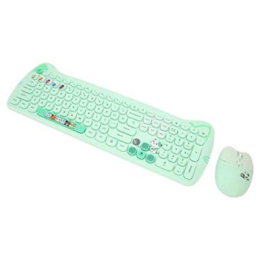 Imagem de Combinação de Teclado e Mouse Sem Fio, Conjunto de Teclado Fino USB Com Tema de Gato Bonito, Teclado Bonito de Tamanho Completo de 2,4 GHz Com 110 Teclas Redondas, para Windows