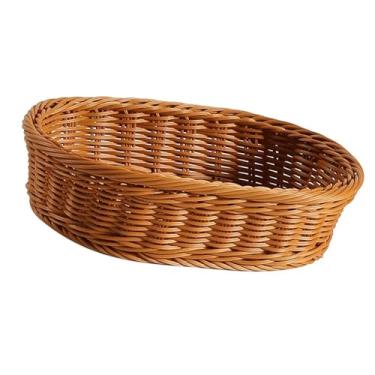 Imagem de XLWLLNJ Cesta de armazenamento de vime imitação para organização de lixeira oval de vime multiuso para banheiro, bandeja de tecido para quarto, 29cm X 21cm X 8cm