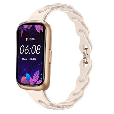 Imagem de Lamshaw Pulseiras de substituição de silicone elástico de 22 mm compatíveis com relógio inteligente AKUMAKA CS5, G39, T90, 209DK (bege)