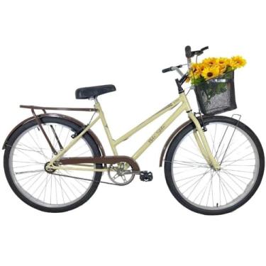 Imagem de Bicicleta Retrô Aro 26 Freio V-Brake Cesta Bege/Marrom