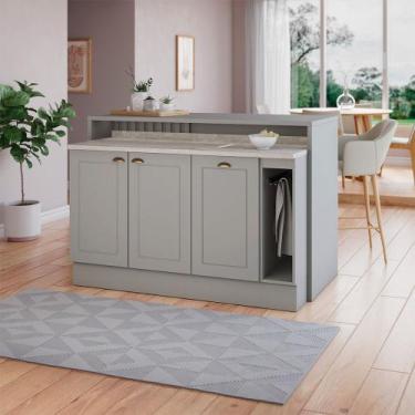 Imagem de Balcão com Ilha Gourmet 3 Portas com Tampo Americana Henn - Cinza /Cal