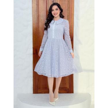 Imagem de Vestido Midi Elegante de Festa em Renda Convidada Madrinha Moda Evangé