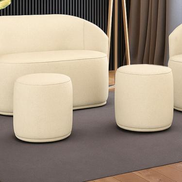 Imagem de Puff Redondo Orgânico para Sala Kit 2 Malu Linho M11 - D`Rossi