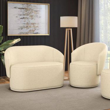 Imagem de Sofá Namoradeira e Poltrona Orgânica para Sala Malu Linho M11 - D`Rossi