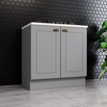 Imagem de Balcão 80cm com Tampo para CookTop 2 Portas Americana Henn - Cinza/Cal