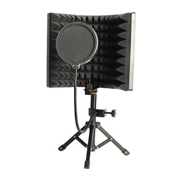 Imagem de Escudo de isolamento de microfone com filtro de pop e tripé de pé, refletor de espuma absorvente de som de microfone para estúdio de equipamento de gravação de microfone condensador