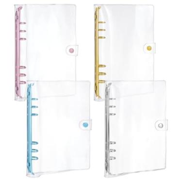 Imagem de FINGERINSPIRE Capa para fichário A5 transparente de PVC macio com 6 anéis, 4 cores, pasta planejadora de caderno, capas de PVC, fichários de 6 furos, capas de caderno, pastas recarregáveis para
