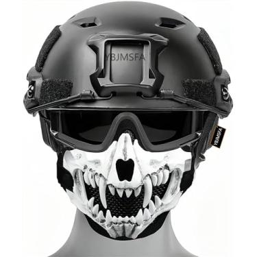 Imagem de Capacete Tático Airsoft Rápido Tipo Pj E Meia Máscara De Crânio Dobrável Para Paintball Militar Ao Ar Livre Cs Jogo De Tiro, White, Suitable for head circumference 54~63 cm