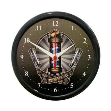 Imagem de Relógio de Parede Redondo Barbearia Pole Preto 25cm Plasfort