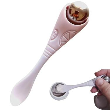 Imagem de KINTEGOOD Mini massageador de olhos 2 em 1 com colher de creme, rolo de gelo de aço inoxidável para rosto, olheiras e alívio de inchaço