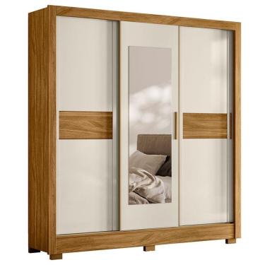 Imagem de Guarda Roupa Casal Bahamas 3 Portas Freijó Off White Com Espelho - Moval