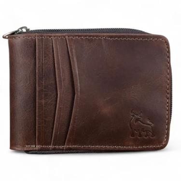 Imagem de Carteira Masculina De Couro Legítimo Com Ziper CNH Cartões Antifurto Bloqueio RFID - 277 (Marrom Café - Couro CBFT)