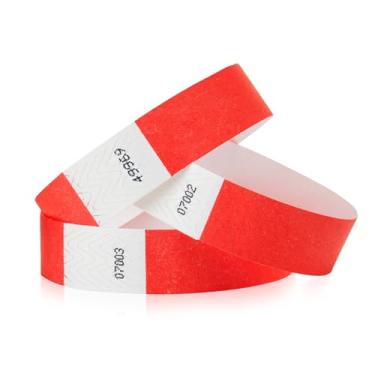Imagem de Pulseiras Tyvek vermelho neon de 1.200 Wristco para eventos - Design à prova de adulteração e cor fluorescente que evita a reutilização pulseiras de grau premium para identificação hospitalar e médica