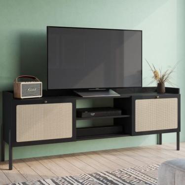 Imagem de Rack Orion 2 Portas 183cm Palhinha Pé Madeira Boho Móvel na Caixa, Ner