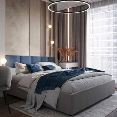 Imagem de Kit Cabeceira de Cama Modulada Decorativa Estofada 40x30 Solteiro Casal King Queen (AZUL, Casal Queen)