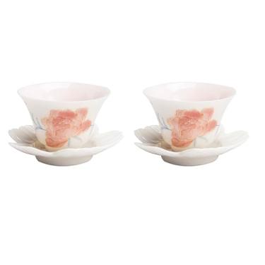 Imagem de Conjunto de chá de gongfu pintado à mão boutique – design de peônia beijada com orvalho em porcelana branca pura, inclui mini bule de chá, Gaiwan, xícaras de chá e pires, conjunto de presente para