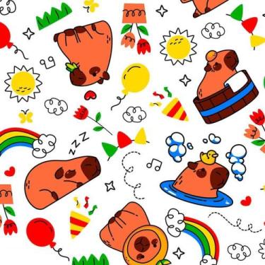 Imagem de TNT Estampado 1,40M 40G Capivara Fundo Branco Rolo com 25 Metros - Mew