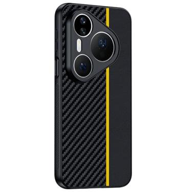 Imagem de HAOMRIYL Capa ultrafina para Huawei Pura 80 Ultra/80 Pro+/80 pro, capa de couro com textura de fibra de carbono, proteção contra impressões digitais, amarela, 80 Pro