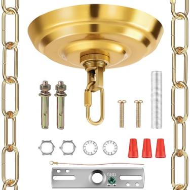 Imagem de MAYOMAJO Kit De Cobertura 6" Com Corrente 6 Pés, Resistente, Placa Reposição Para Lustre, Luminária Pendente, Ventilador Teto, Cesta Flores Ou Projetos "Faça Você Mesmo" (Latão)