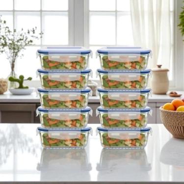 Imagem de KIT 10 Potes Vidro Retangulares Herméticos Marmitas 640 ML