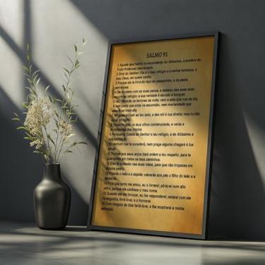 Imagem de Quadro Decorativo Salmo 91 Com Moldura Versículo Bíblico Proteção Fé Deus Palavra Cristã Arte Religiosa Parede Inspiração