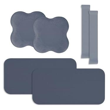 Imagem de Almofada de apoio de joelho de ioga para mulheres almofada de joelho de pilates | Cotovelos pulso mãos cabeça espuma extra grossa homens exercício joelheiras conjunto de 6 peças (cinza)