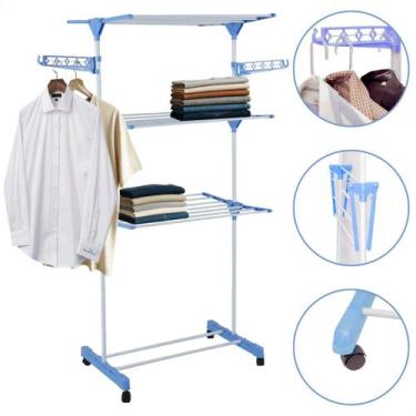 Imagem de Varal De Roupa Vertical Torre, Dobrável Com Rodinhas, 3 Níveis, Gancho