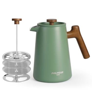 Imagem de Cafeteira francesa POLIVIAR, prensa de café de 1000 ml com cabo de madeira verdadeira, isolamento de parede dupla e tela de filtro duplo, aço inoxidável de grau alimentício para bom café e chá, JX2025