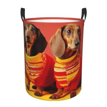 Imagem de Lindo cesto de roupa suja Dachshund dobrável à prova d'água cesto de armazenamento de roupas com alças pano oxford organizador de brinquedos cesta para banheiro, lavanderia, quarto, médio