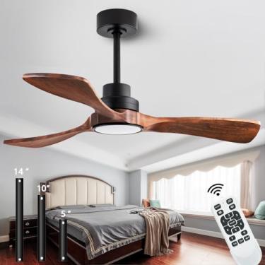 Imagem de Dearnow - Ventilador de teto de 42 polegadas com luzes com controlo remoto, ventilador de teto de madeira para interiores e exteriores com 3 lâminas de madeira para pátio, sala de estar, escritório,