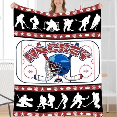 Imagem de Cobertor de hóquei, manta de hóquei no gelo, presentes esportivos para meninos, meninas e adultos, colcha de flanela leve e aconchegante para decoração de quarto, sofá e sala de estar, 101,6 cm x 127