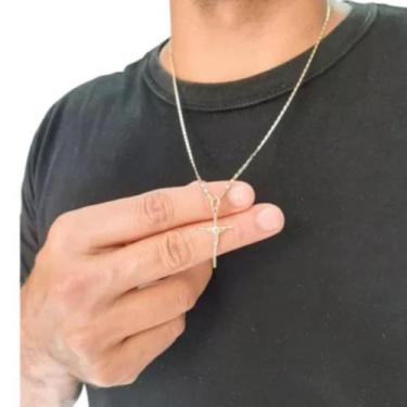 Imagem de Corrente Masculina Rommanel Banhado A Ouro 18k Com Pingente De Cruz