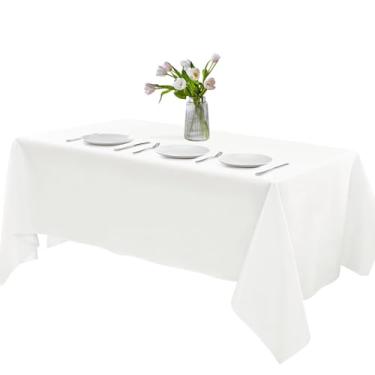 Imagem de 1 pacote com toalha de mesa de cetim retangular 127 x 250 cm – tecido macio resistente a rugas para casamento, banquete, decoração de festa – fácil de cuidar, lavável na máquina, branco