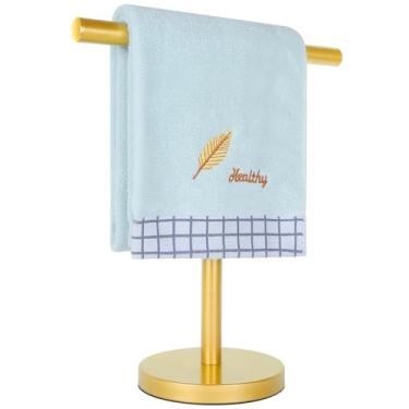 Imagem de Zitalupy Suporte de toalha de mão em forma de T, toalheiro de mão de aço inoxidável com base pesada, para banheiro, cozinha e bancada, dourado