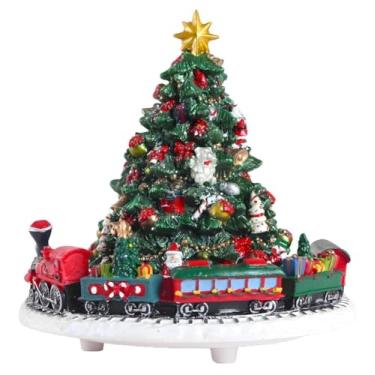 Imagem de Lightahead Árvore de Natal musical com trem giratório – reproduz melodias festivas de Natal – Enfeite de caixa de música de feriado de poliresina