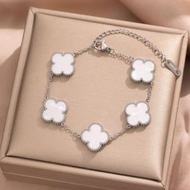 Imagem de L3002-Pulseira Feminina Aço Inoxidável Trevo Virgínia Madrepérola Anti