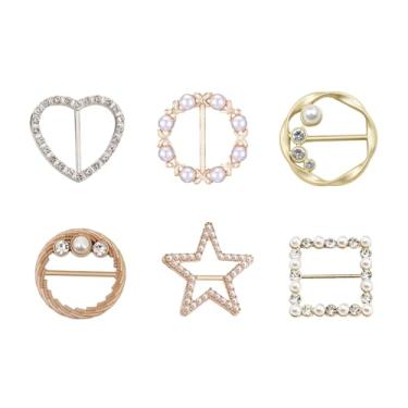 Imagem de 6 peças de clipes de anel de cachecol para mulheres, clipes de gravata para camiseta lenço de seda fivela de camisa, clipe de encaixe de camisa, roupas de metal modernas com nó de canto, Metal, Metal