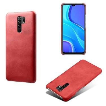 Imagem de Capa para Xiaomi Redmi 9 Prime,Proteção contra quedas,Casca de volta de cor sólida simples,Design de couro de imitação de plástico-Red