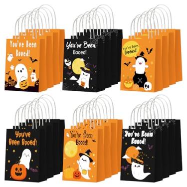 Imagem de Epakh Kit de 24 peças de sacos de papel You've Been Booed Ghost com alças, sacos de doces fantasma para lembrancinhas de festa de aniversário de Halloween, presentes de Natal