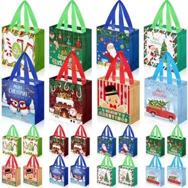 Imagem de Windyun 96 unidades de sacos de guloseimas de Natal a granel, não tecidos, reutilizáveis, sacolas de presente de doces de Natal com alça para embrulhar presentes, lembrancinhas de festa
