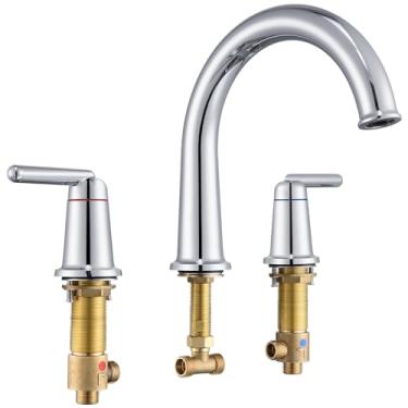 Imagem de Wintap Torneira de banheira romana com válvula áspera 3 furos conjunto de torneira de banheira de montagem em deck generalizado alta taxa de fluxo 2 alças kit de acabamento de enchimento de banheira