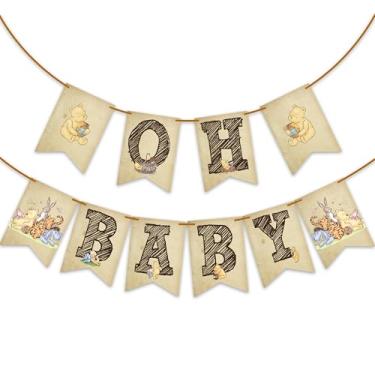 Imagem de Decorações de chá de bebê Winnie - Banner Oh Baby para festa de revelação de gênero - Faixa clássica de urso Urso Ursinho para Meninos Meninas - Anúncio de Recém-nascido Neutro Artigos para Festa de